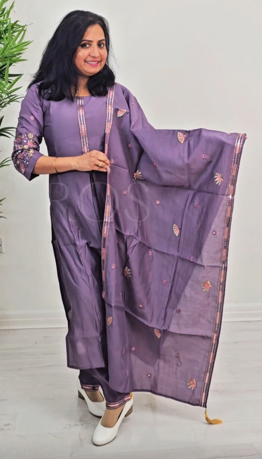 Embroidered silk three piece suit