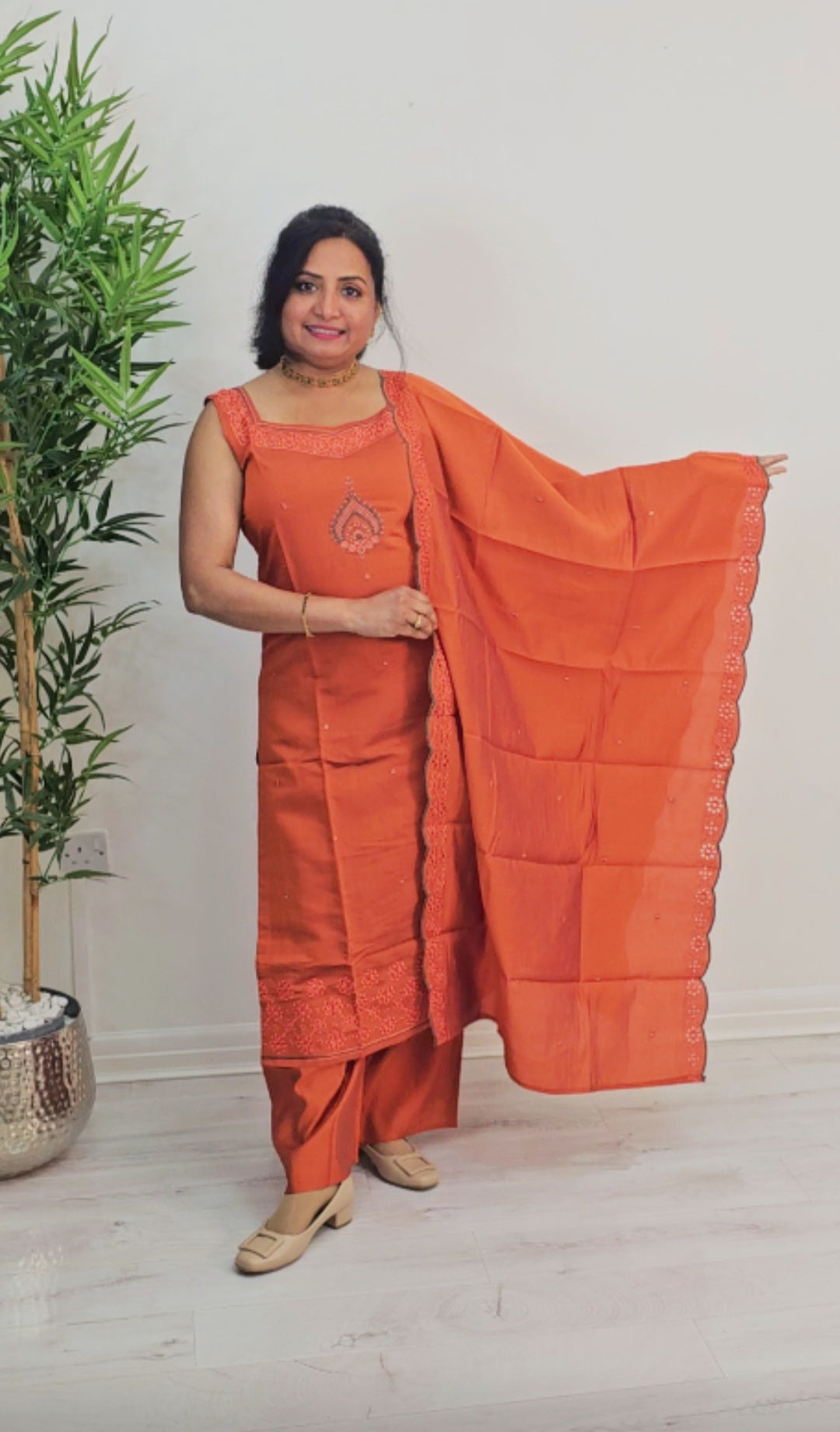 Silk embroidered three piece suit