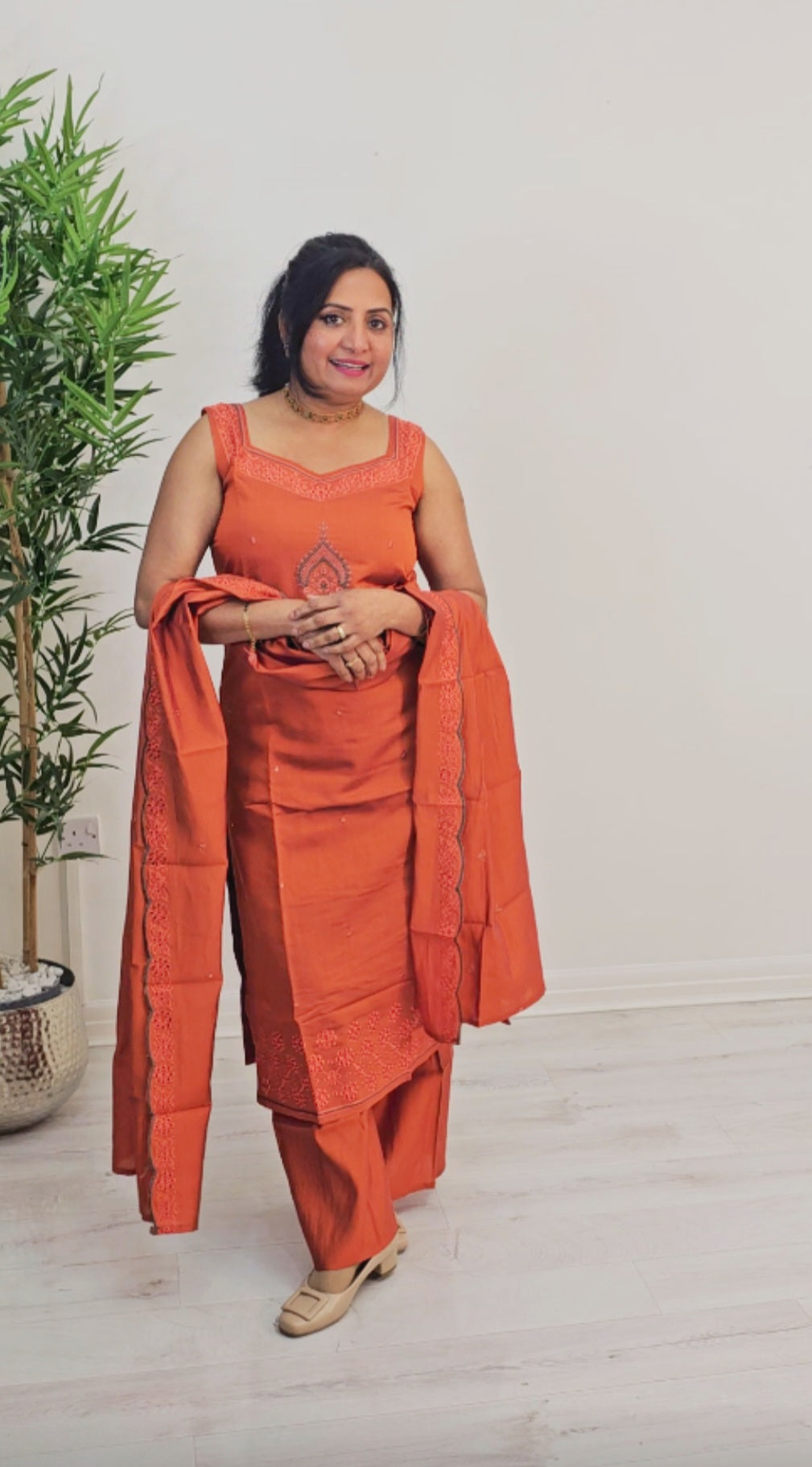 Silk embroidered three piece suit