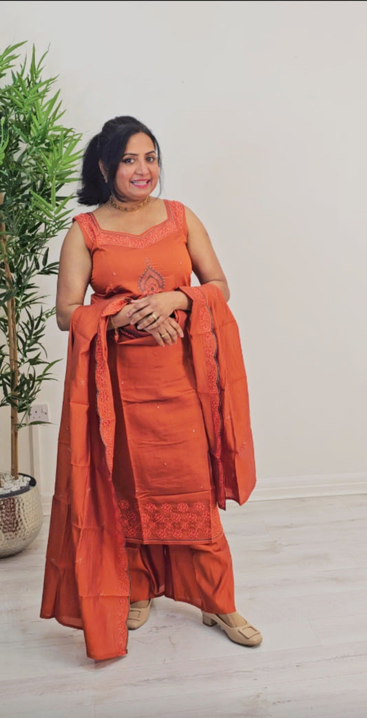 Silk embroidered three piece suit