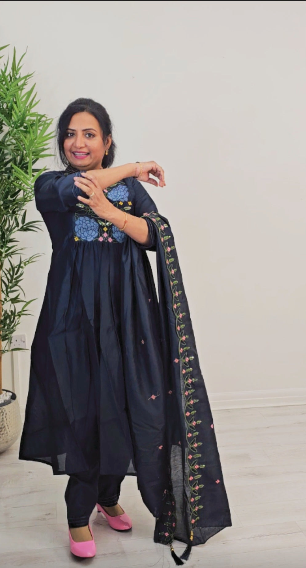 Silk embroidered three piece suit