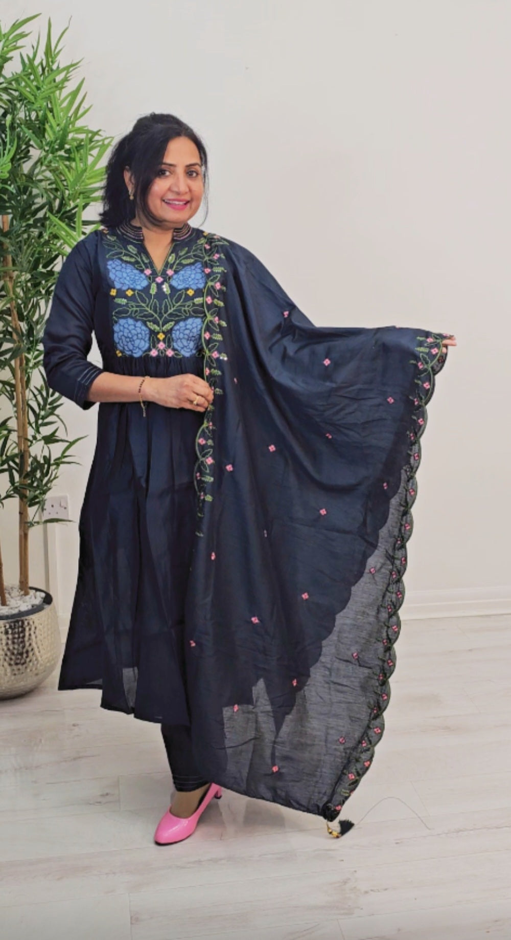 Silk embroidered three piece suit