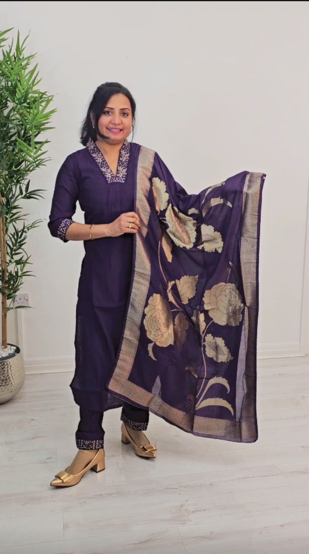 Semi silk three piece suit with banarasi dupatta