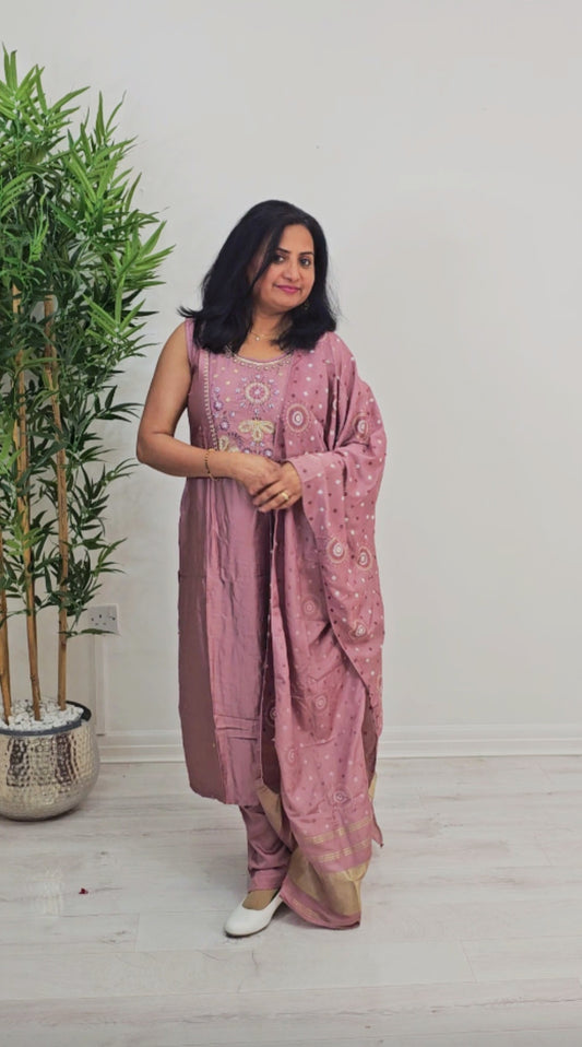 Silk three piece kurti set (readymade)