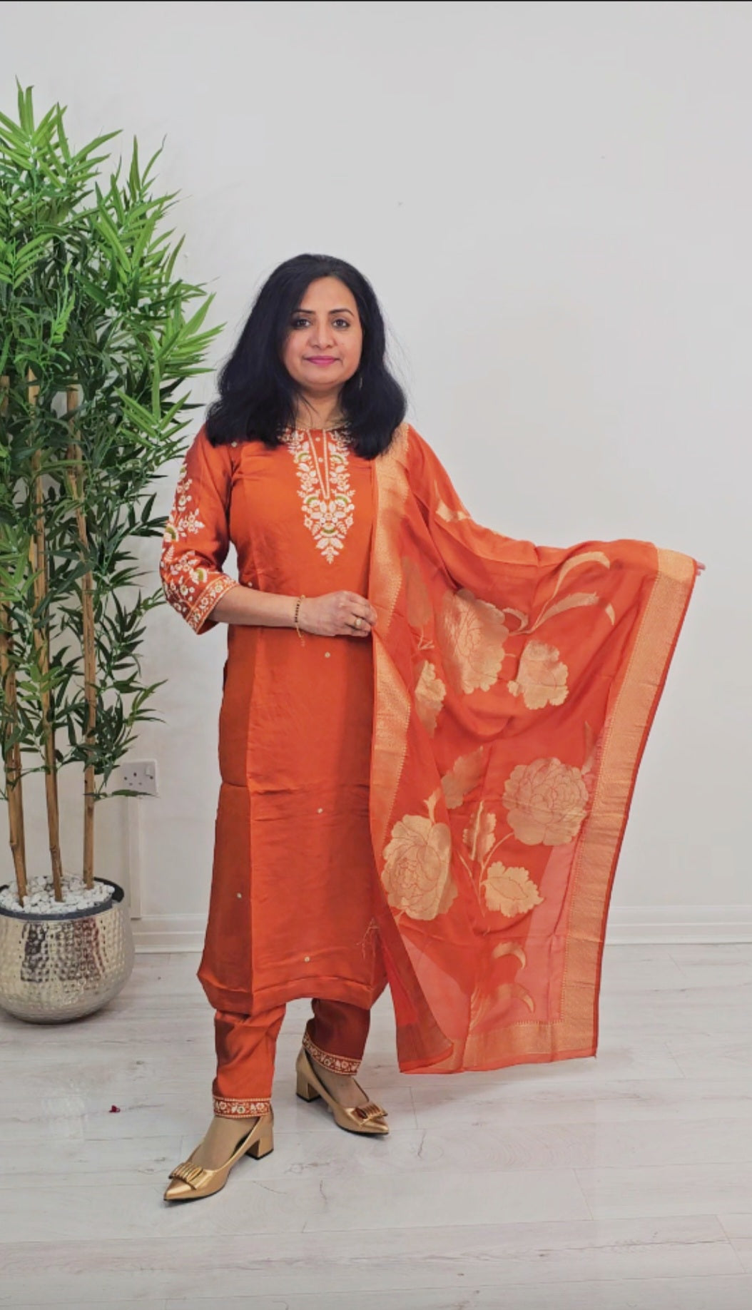 Beautiful embroidered party wear suit with banarasi dupatta