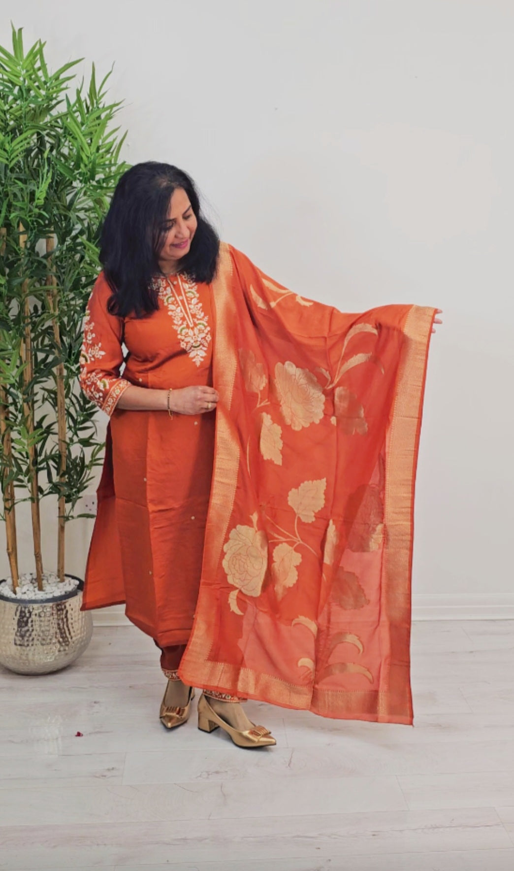 Beautiful embroidered party wear suit with banarasi dupatta