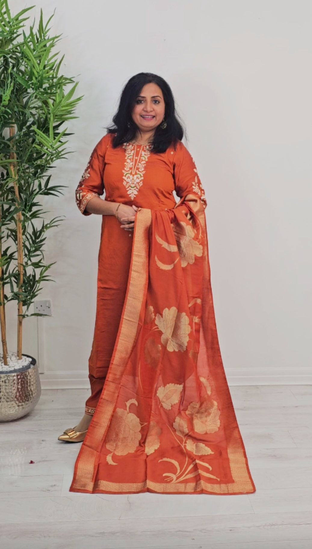 Beautiful embroidered party wear suit with banarasi dupatta