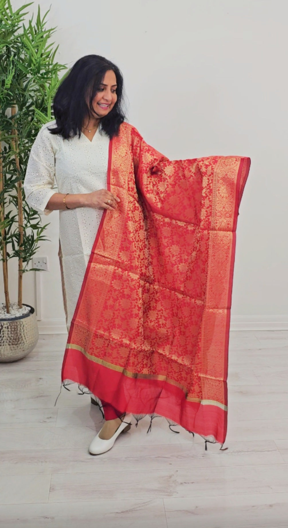 Chickenkari  three piece suit with banarasi dupatta