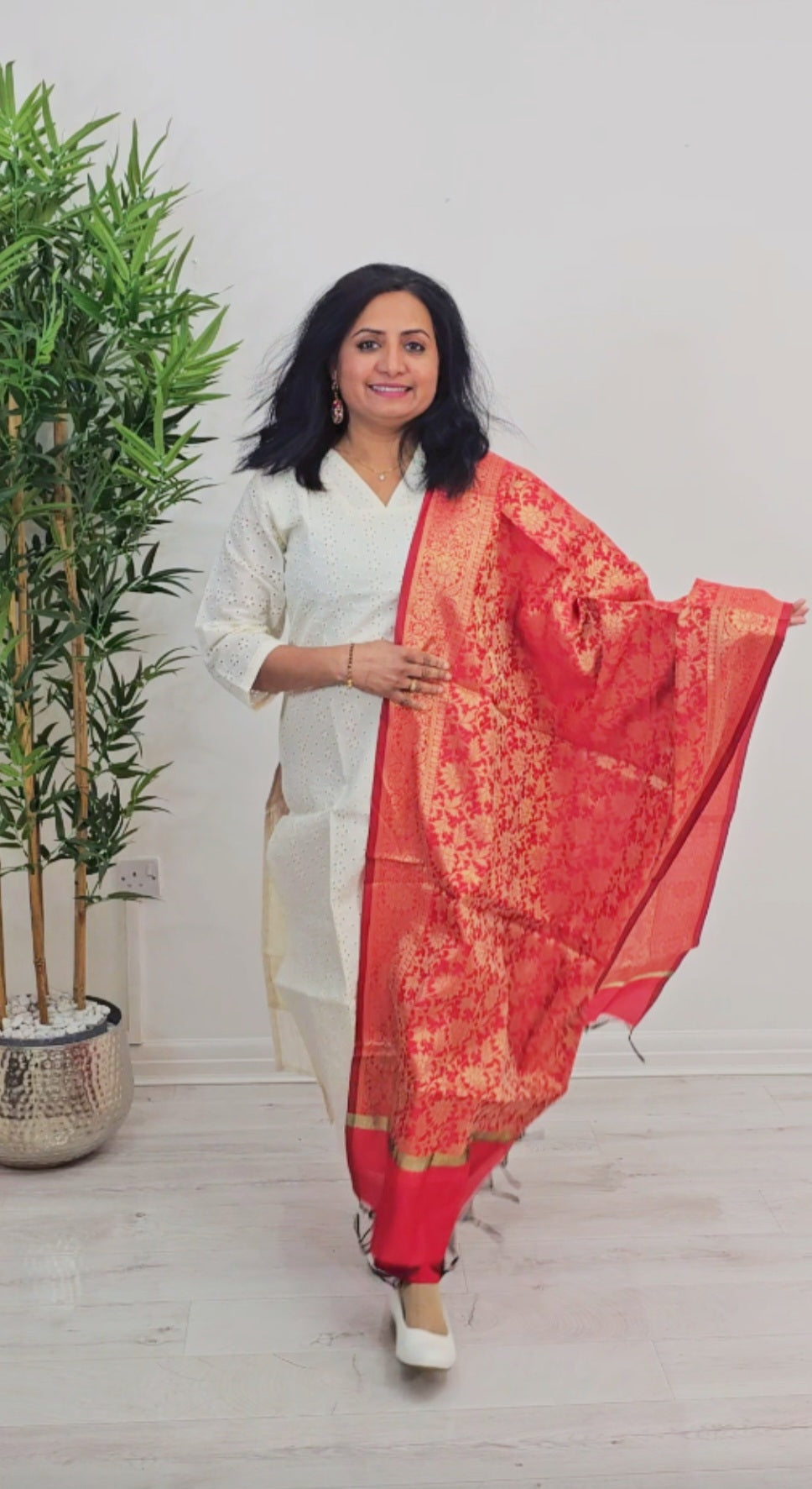 Chickenkari  three piece suit with banarasi dupatta