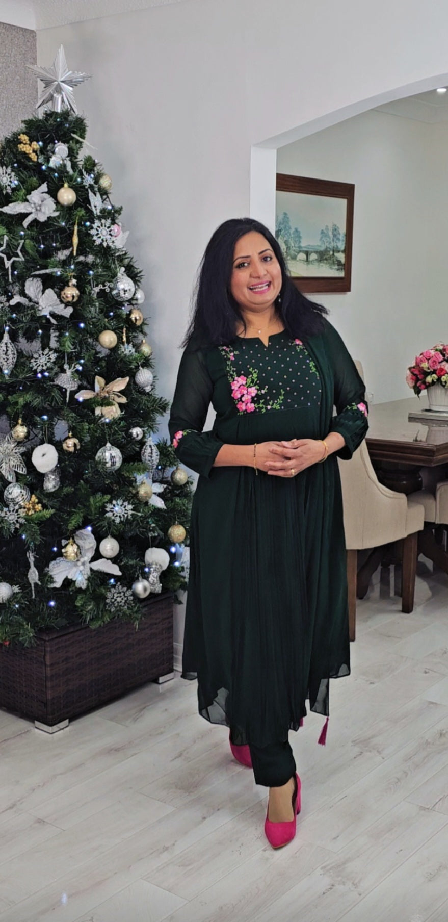 Stunning faux georgette party wear three piece kurti set 💕