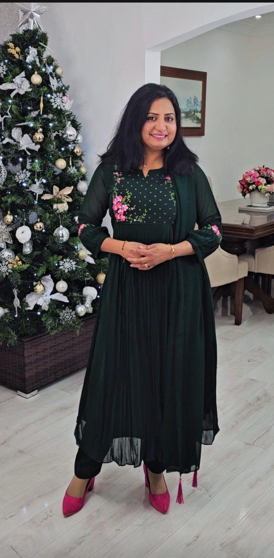 Stunning faux georgette party wear three piece kurti set 💕