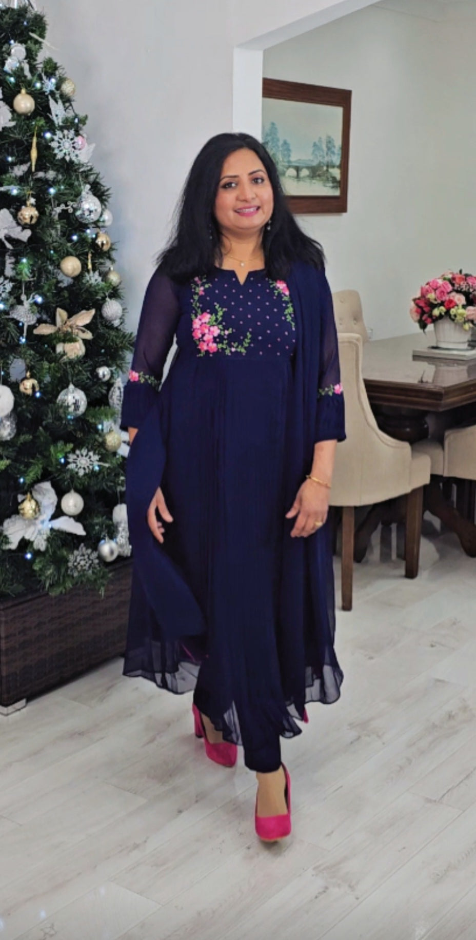 Stunning faux georgette party wear three piece kurti set 💕