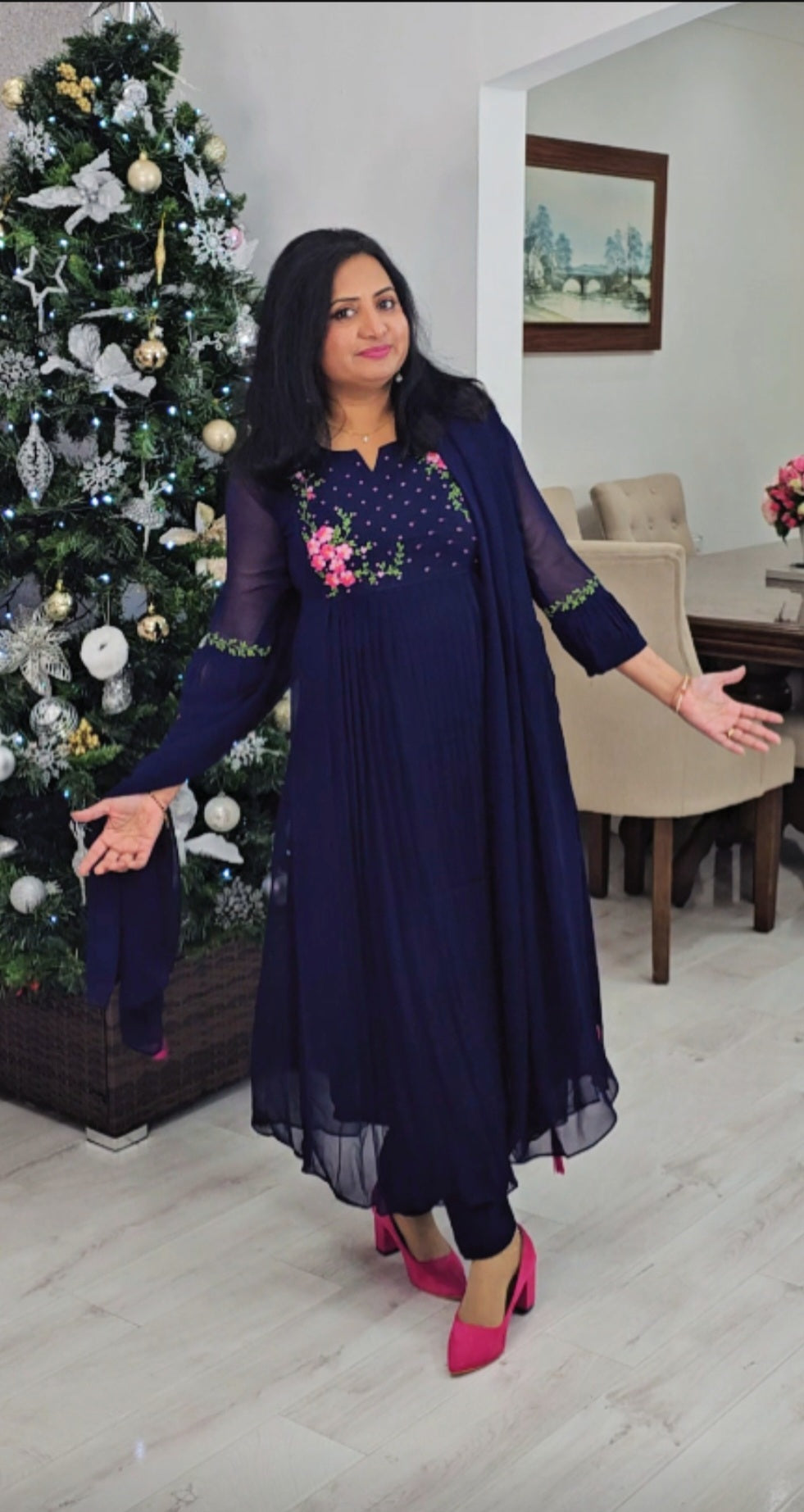 Stunning faux georgette party wear three piece kurti set 💕