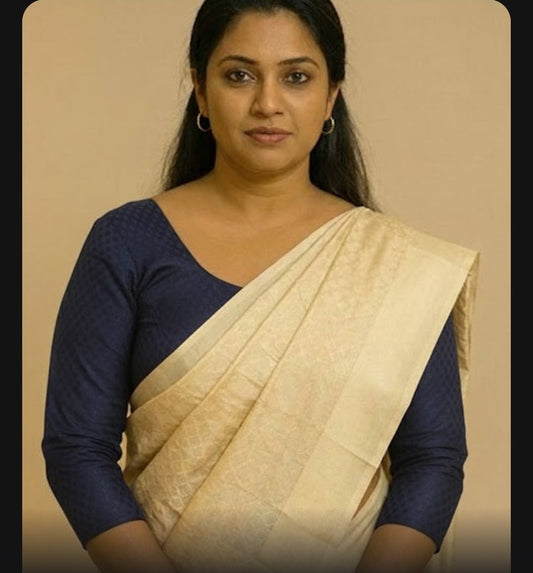 Stretchable princess cut saree blouse with three forth sleeve (navy blue)