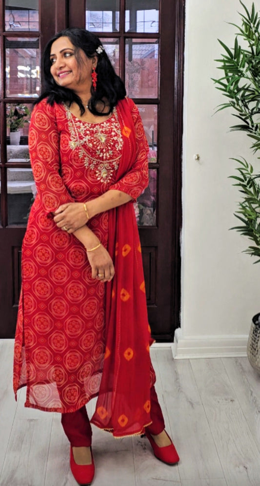 Printed georgette three piece suit