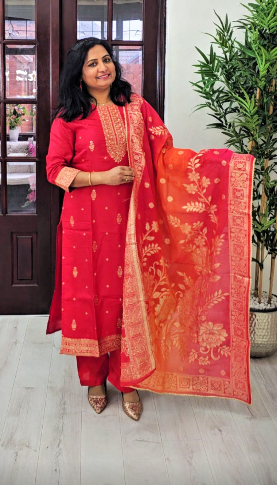 Silk three piece suit with banarasi dupatta