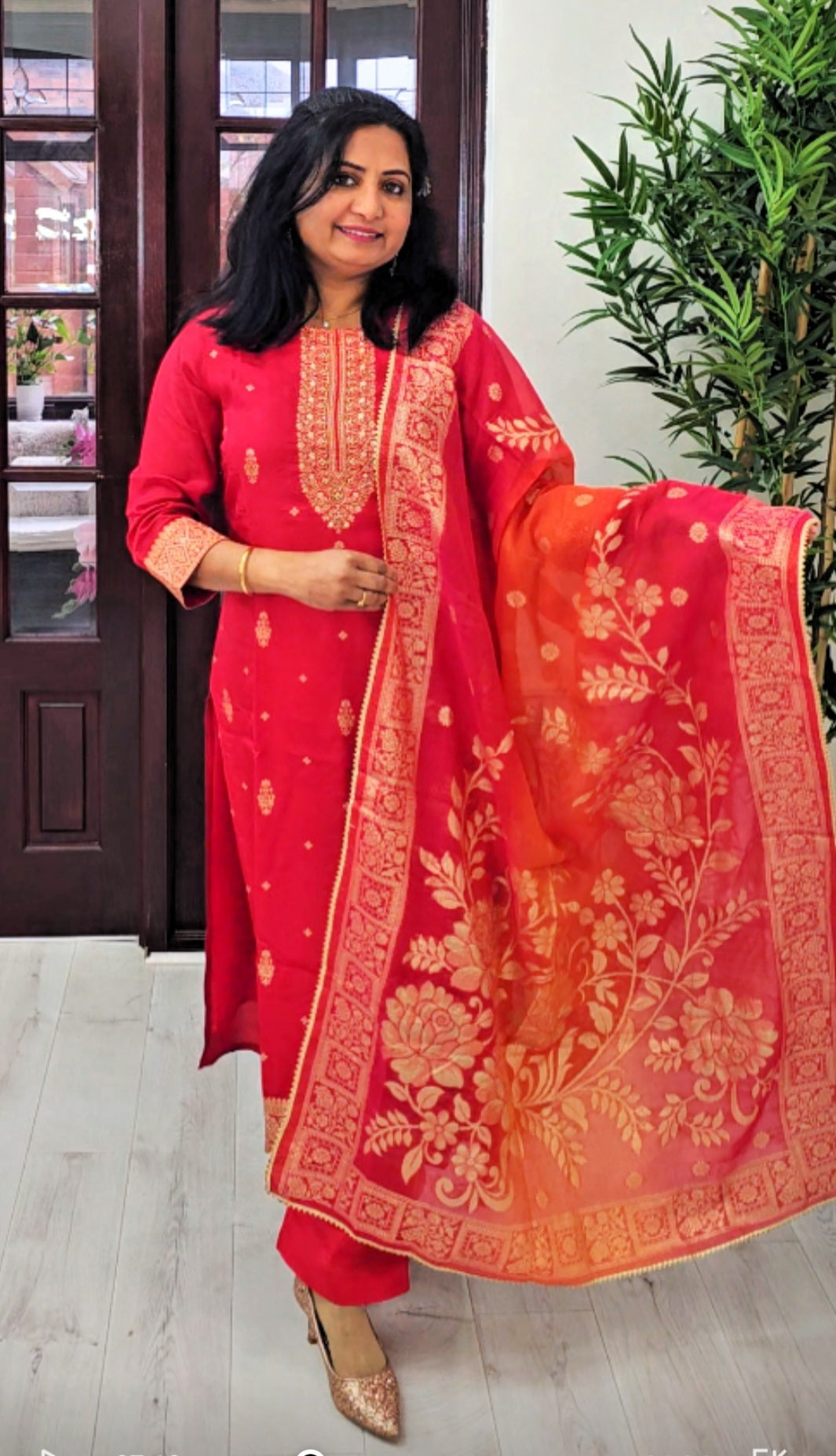 Silk three piece suit with banarasi dupatta