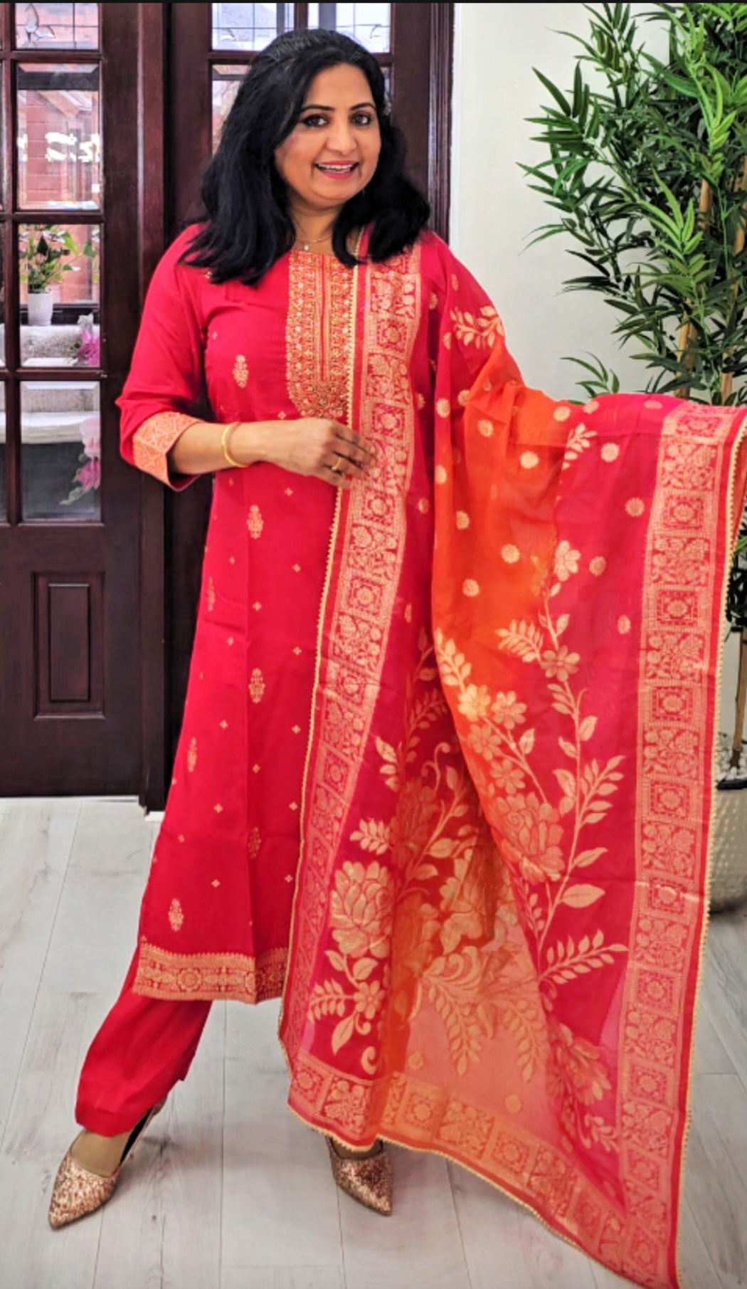 Silk three piece suit with banarasi dupatta