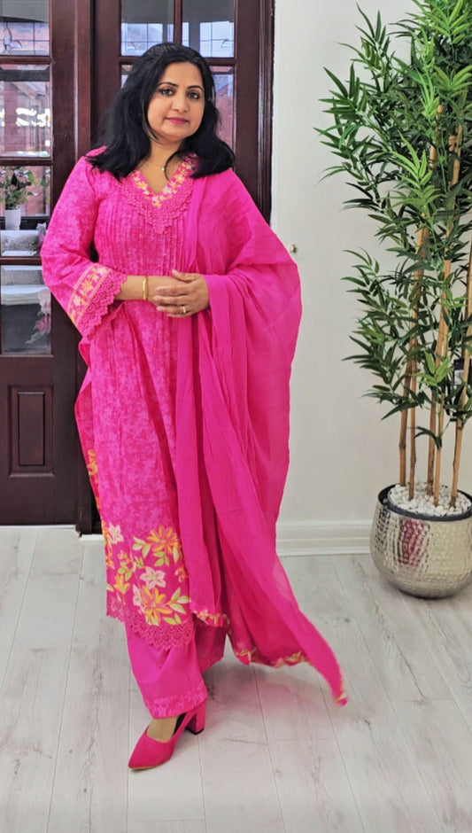 Beautiful cotton mixed kurti set with plazo bottom