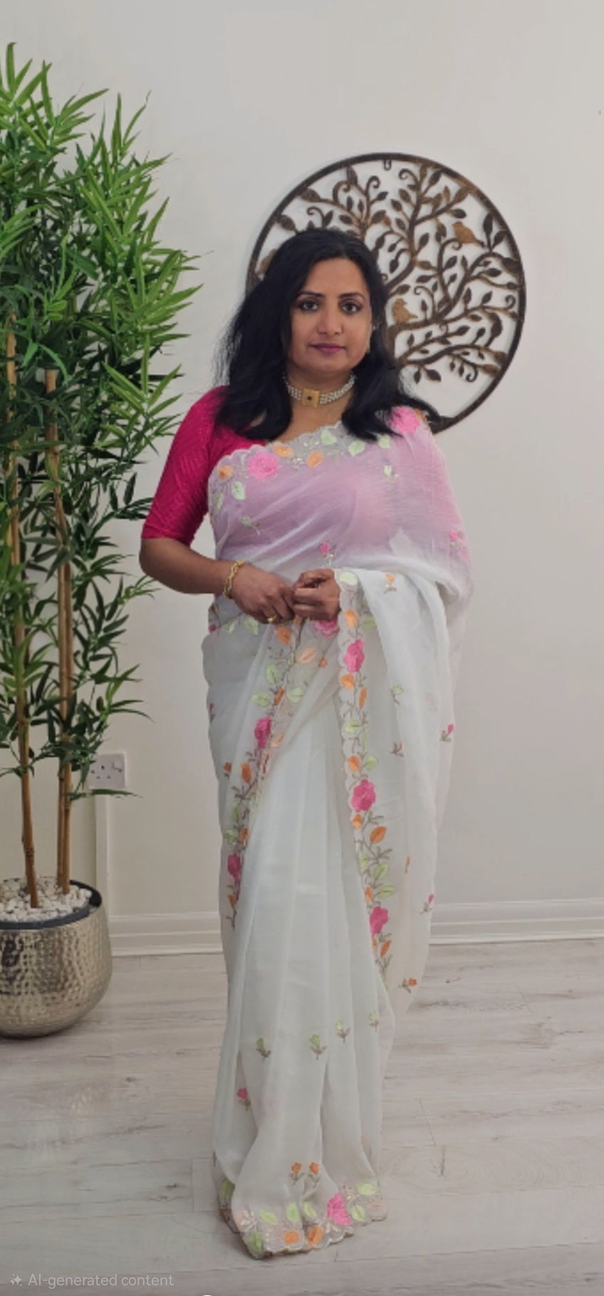 Beautiful embroidered crushed silk saree