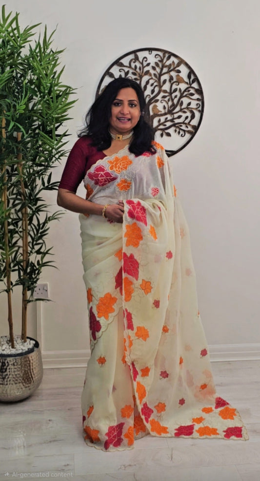 Crushed georgette embroidered saree