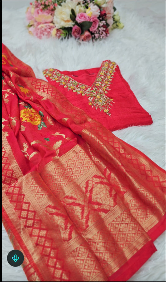 Stunning silk three piece suit with soft banarasi dupatta