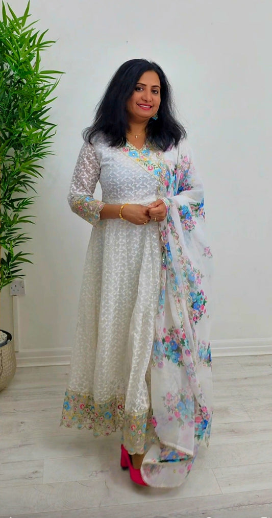 Stunning chickenkari anarkali three piece suit