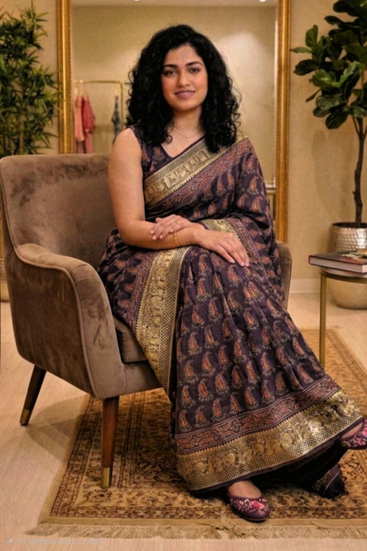 ajrak hand block saree