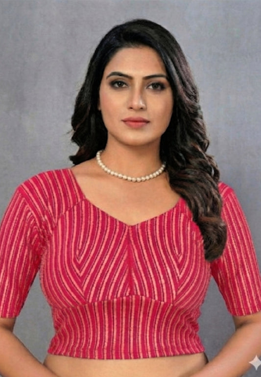 Stretchable katori saree blouse with golden lines