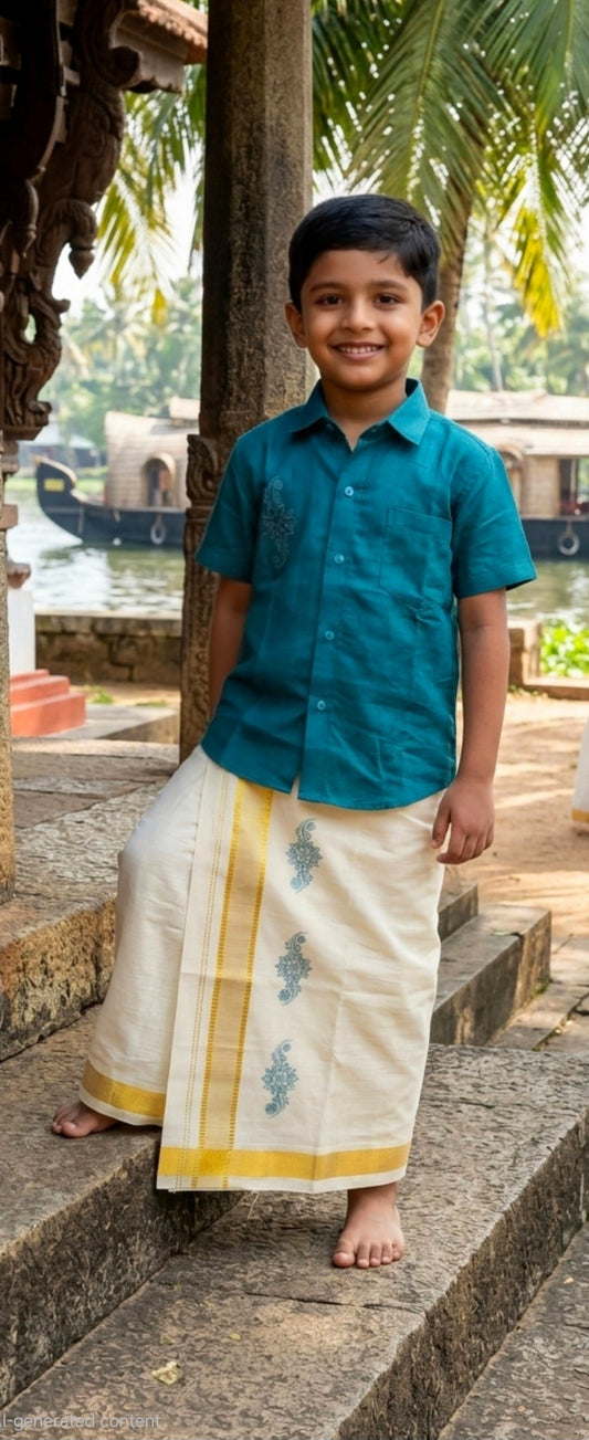 Boys Onam shirt and mundu