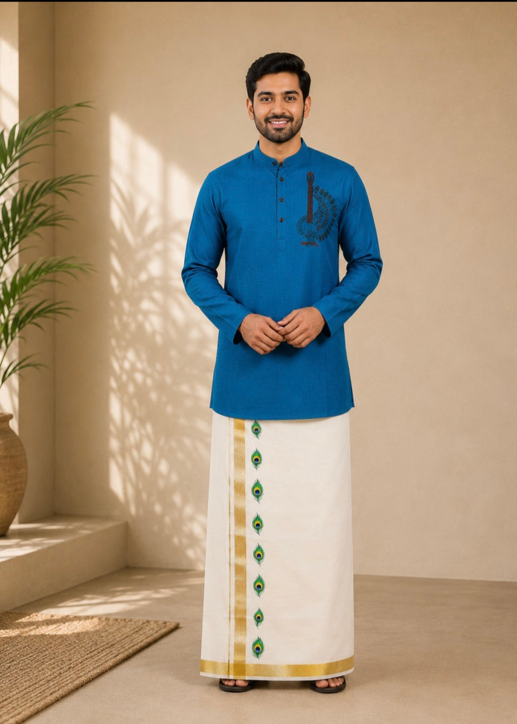 Semi silk kurtha with mundu