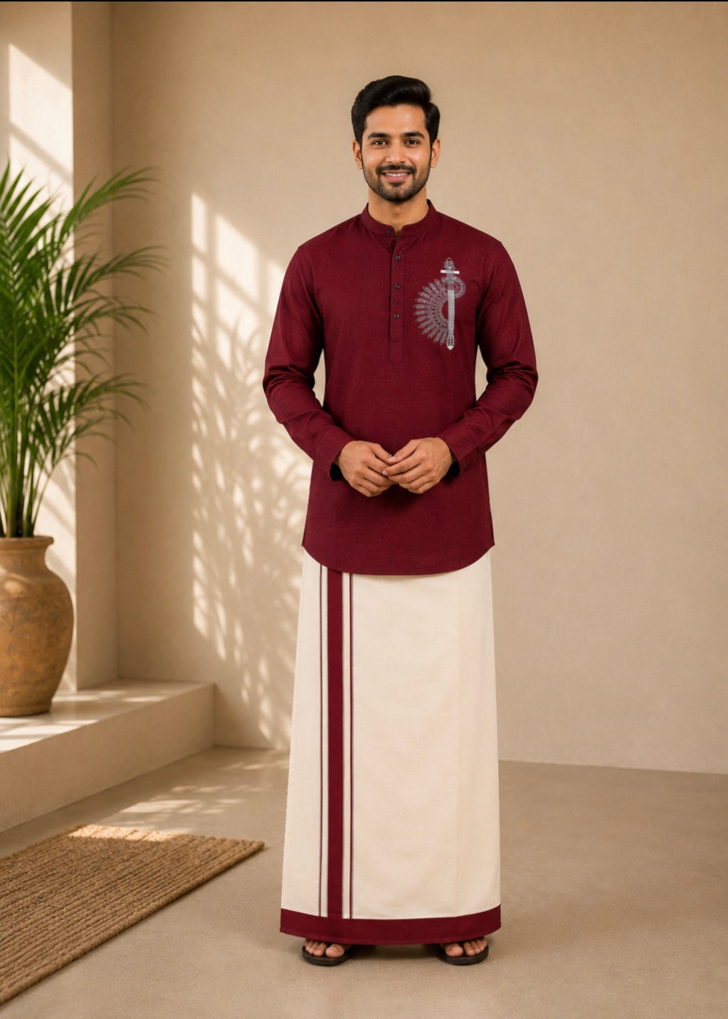 Semi silk kurtha with mundu