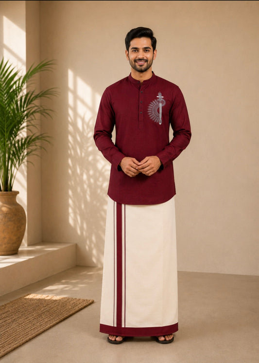 Semi silk kurtha with mundu