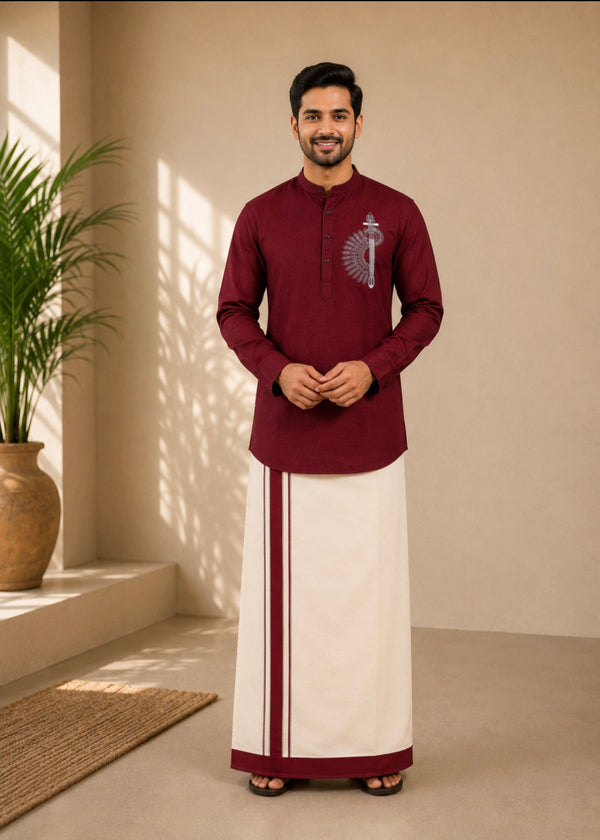 Semi silk kurtha with mundu