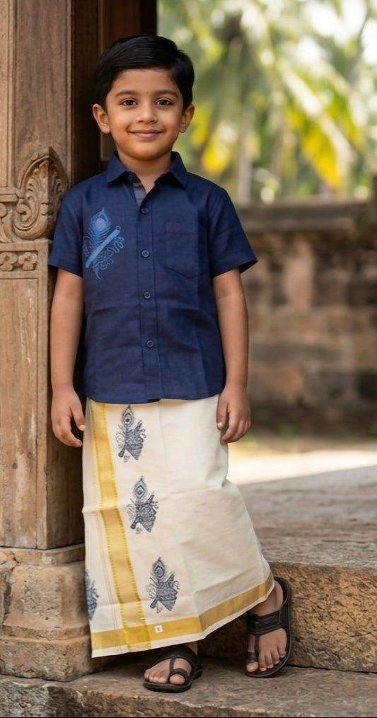 Boys Onam shirt and mundu
