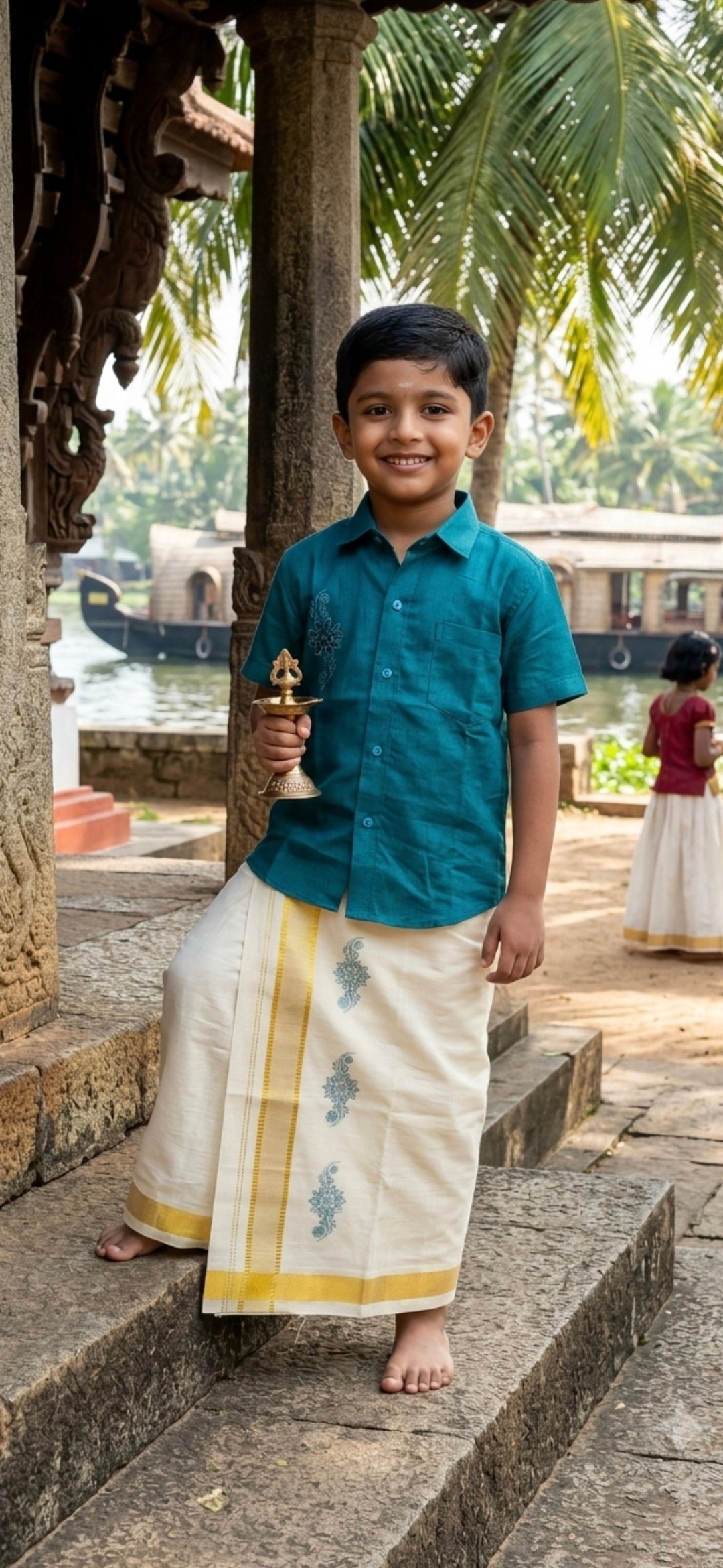 Boys Onam shirt and mundu