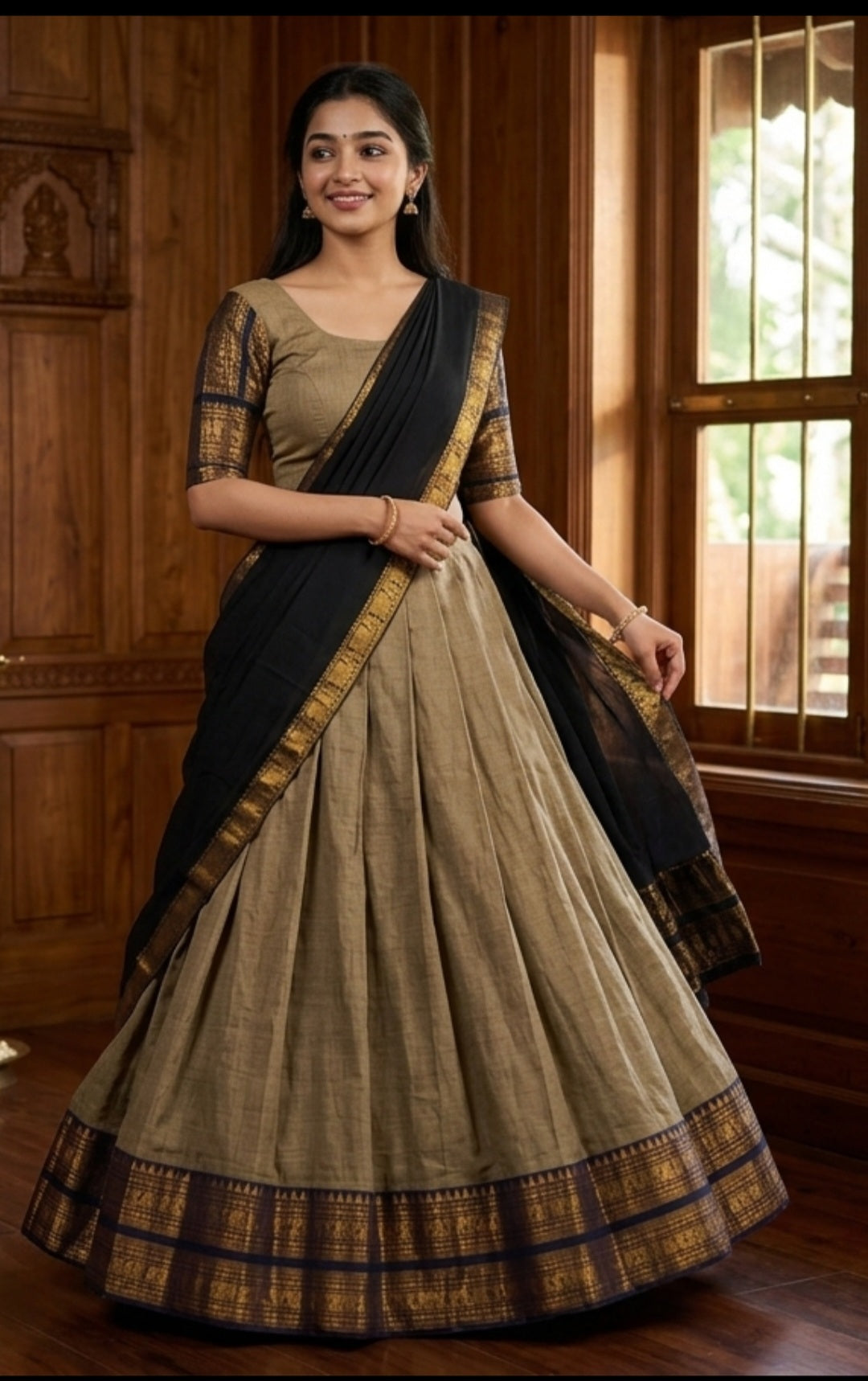 Beautiful Kanchi cotton ready made dhavani set