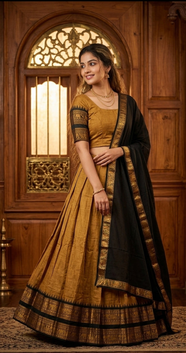 Kanchi cotton ready made dhavani set