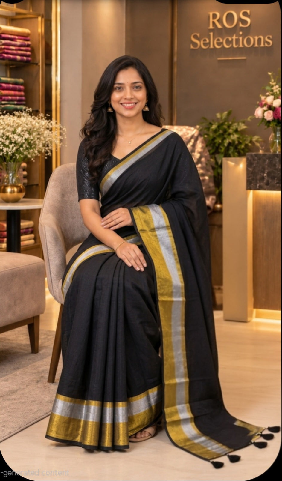 Beautiful Mul cotton saree with gold and silver borders 💕