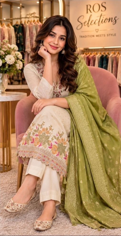 Crush shimmer silk ready made churidar set