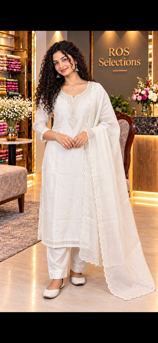 Pure chinnon hand worked churidar set