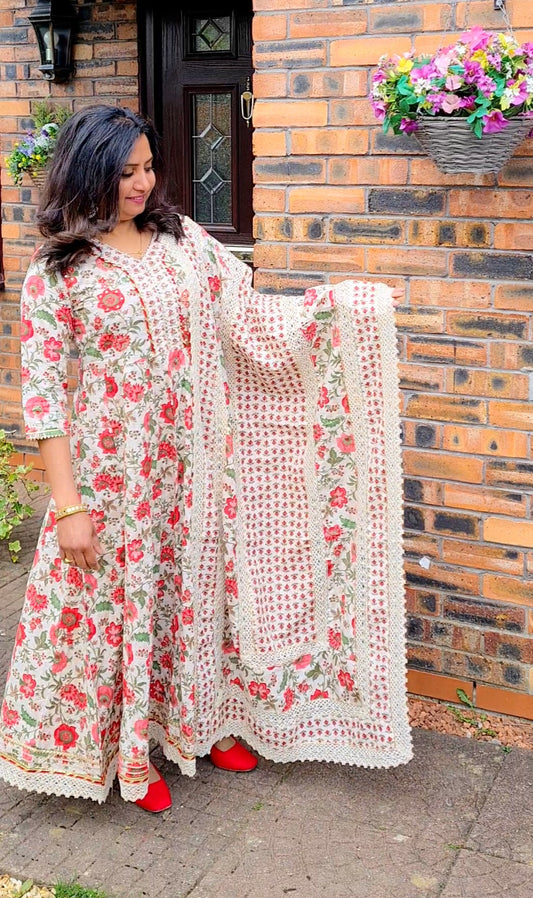 Stunning floral pure cotton three piece suit