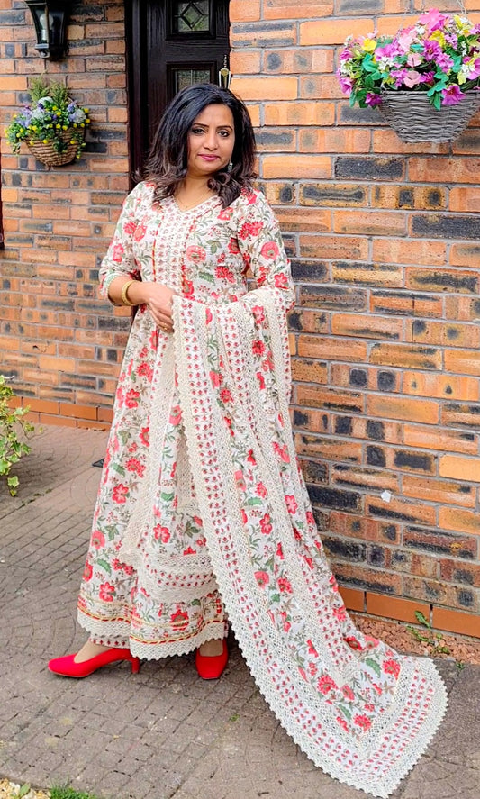Stunning floral pure cotton three piece suit