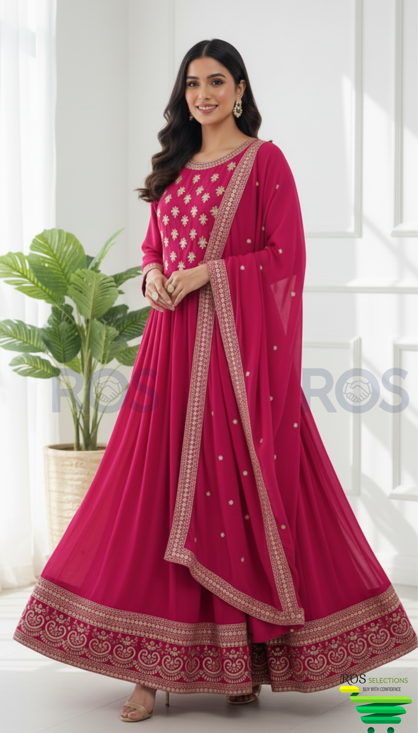 Faux Georget Embroidered Gown with dupatta