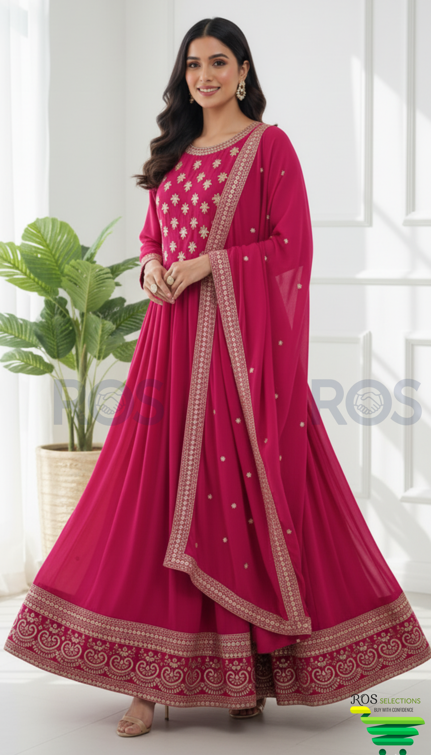 Faux Georget Embroidered Gown with dupatta
