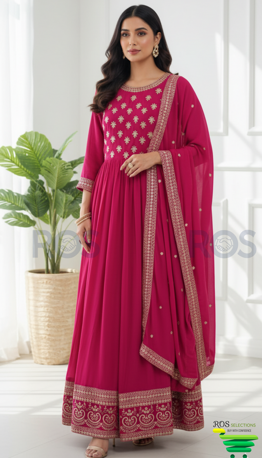 Faux Georget Embroidered Gown with dupatta