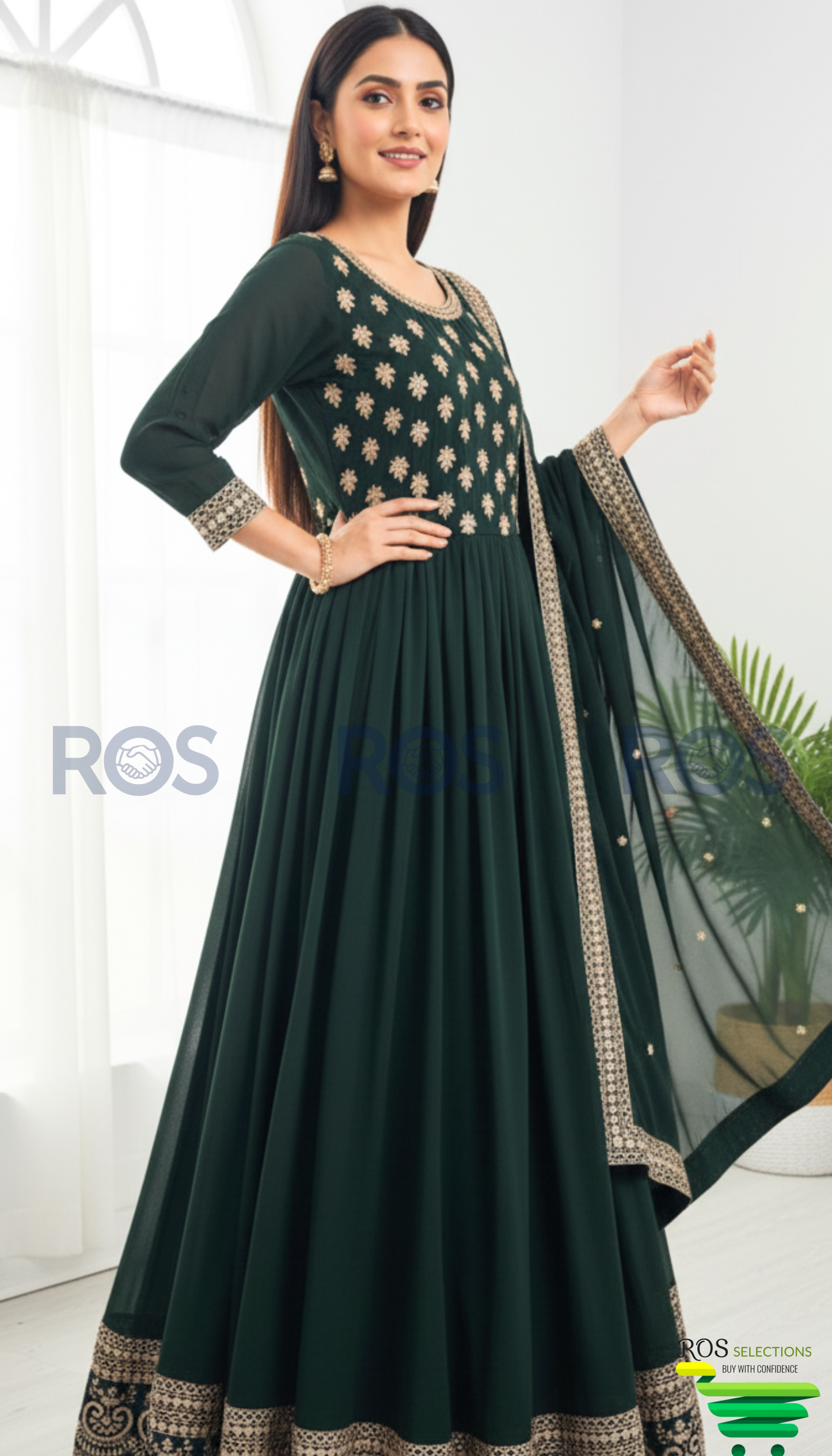 Faux Georget Embroidered Gown with dupatta