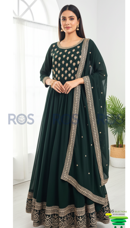 Faux Georget Embroidered Gown with dupatta