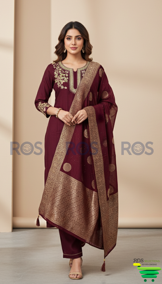 Semi silk three piece suit