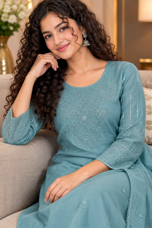 Women's heavy worked mul chantheri  churidar set